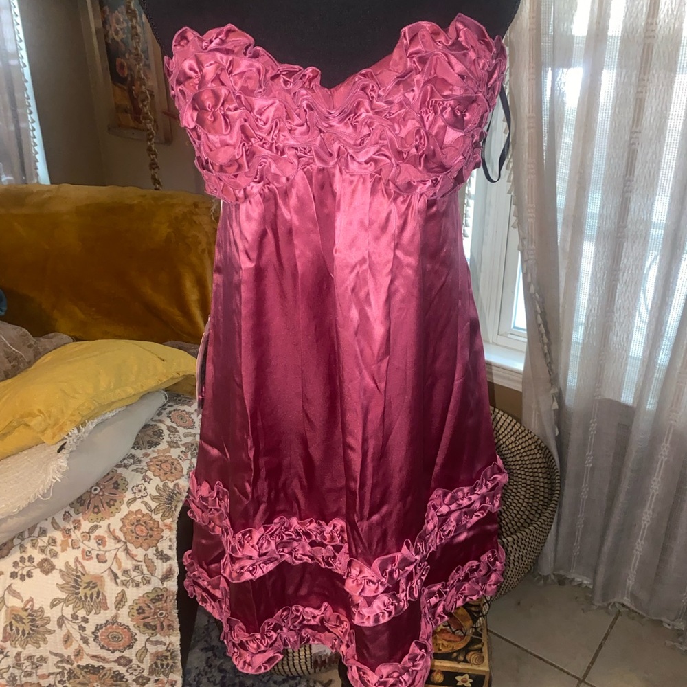 Vintage Betsey Johnson NWT Pink Ruffle and  Satin  Dress